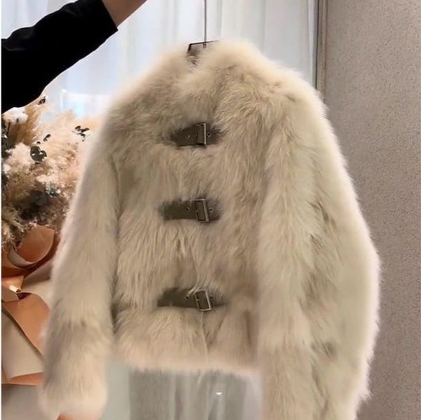 Manteau court en fourrure avec col montant