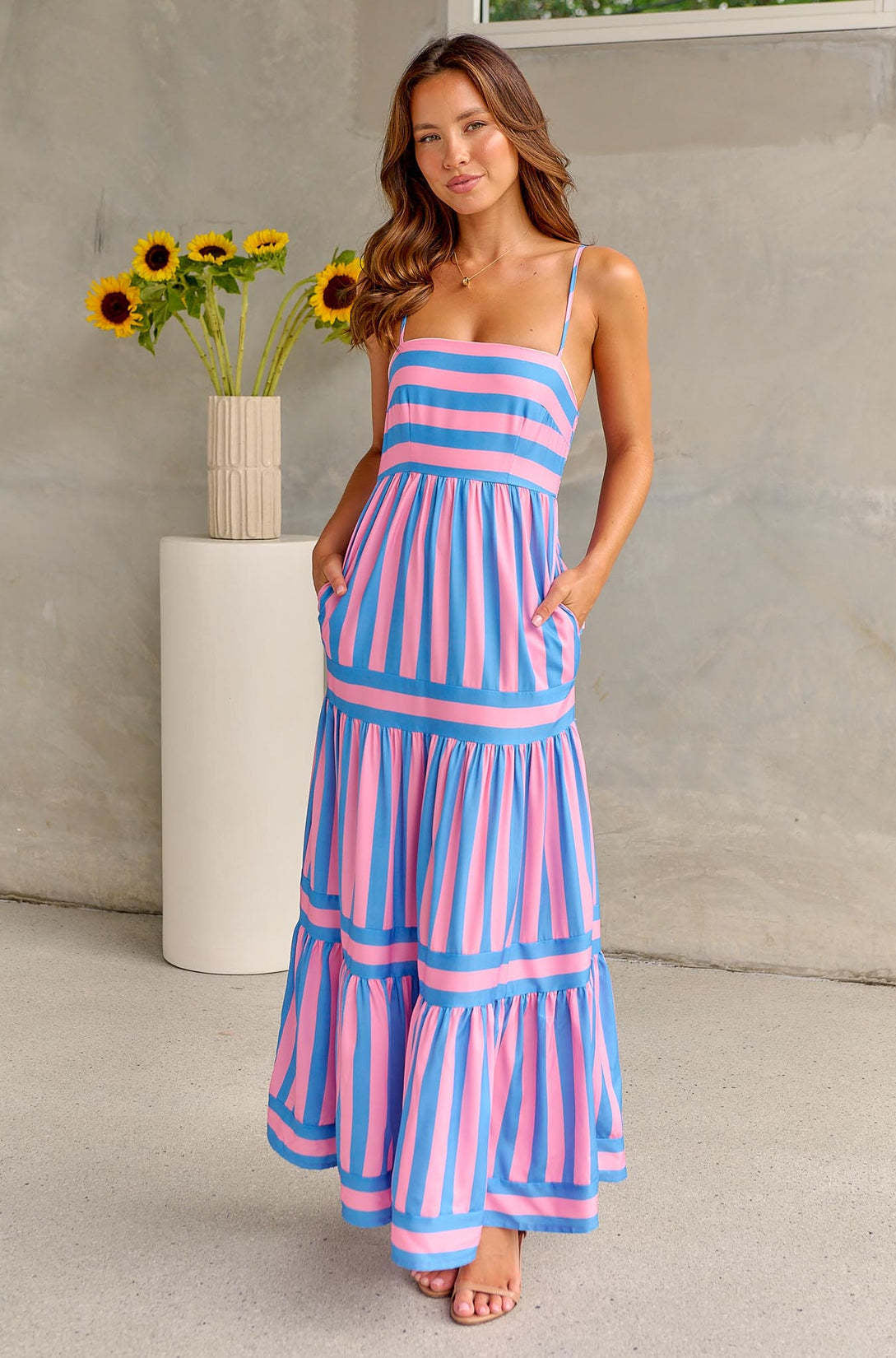 LINA — Robe Longue Rayée à Bretelles