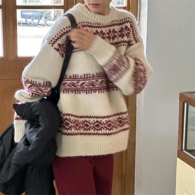 Nouveau pull vintage ethnique ample et polyvalent