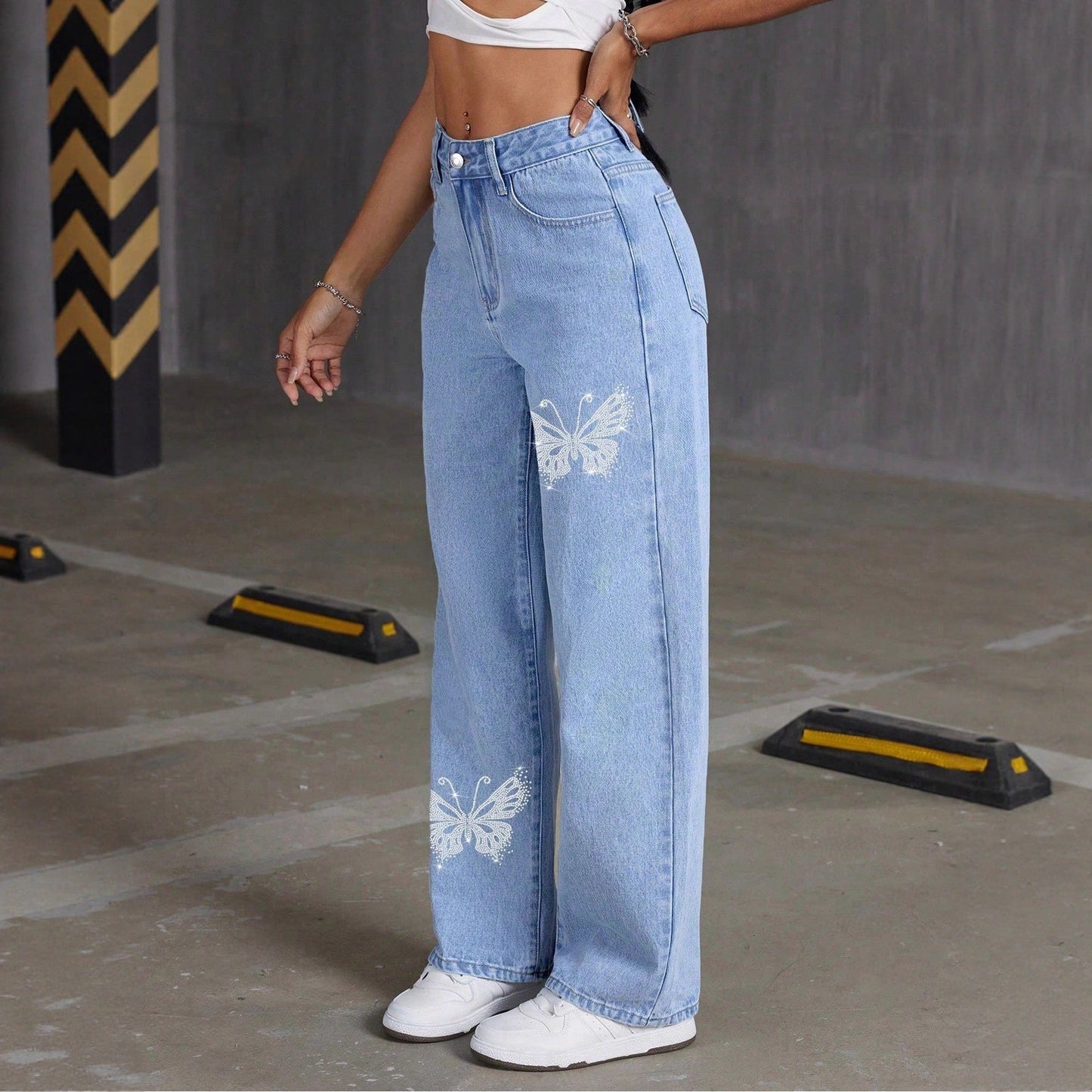 Papillia – Jean Wide Leg à Motif Papillon