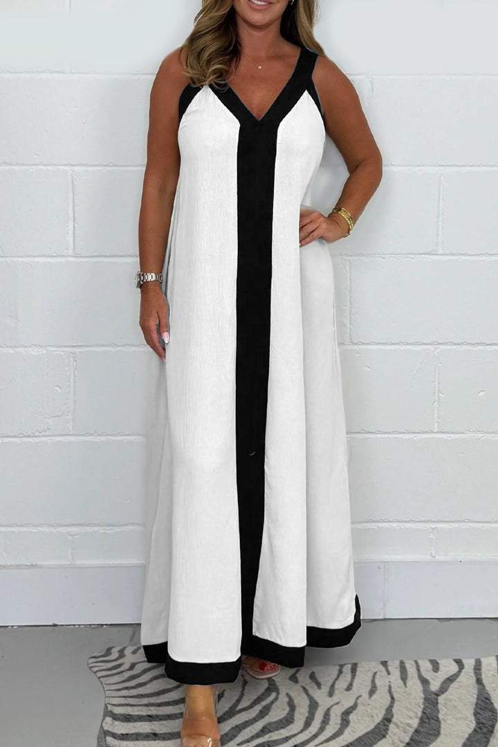 Robe longue décontractée ample à col en V et sans manches