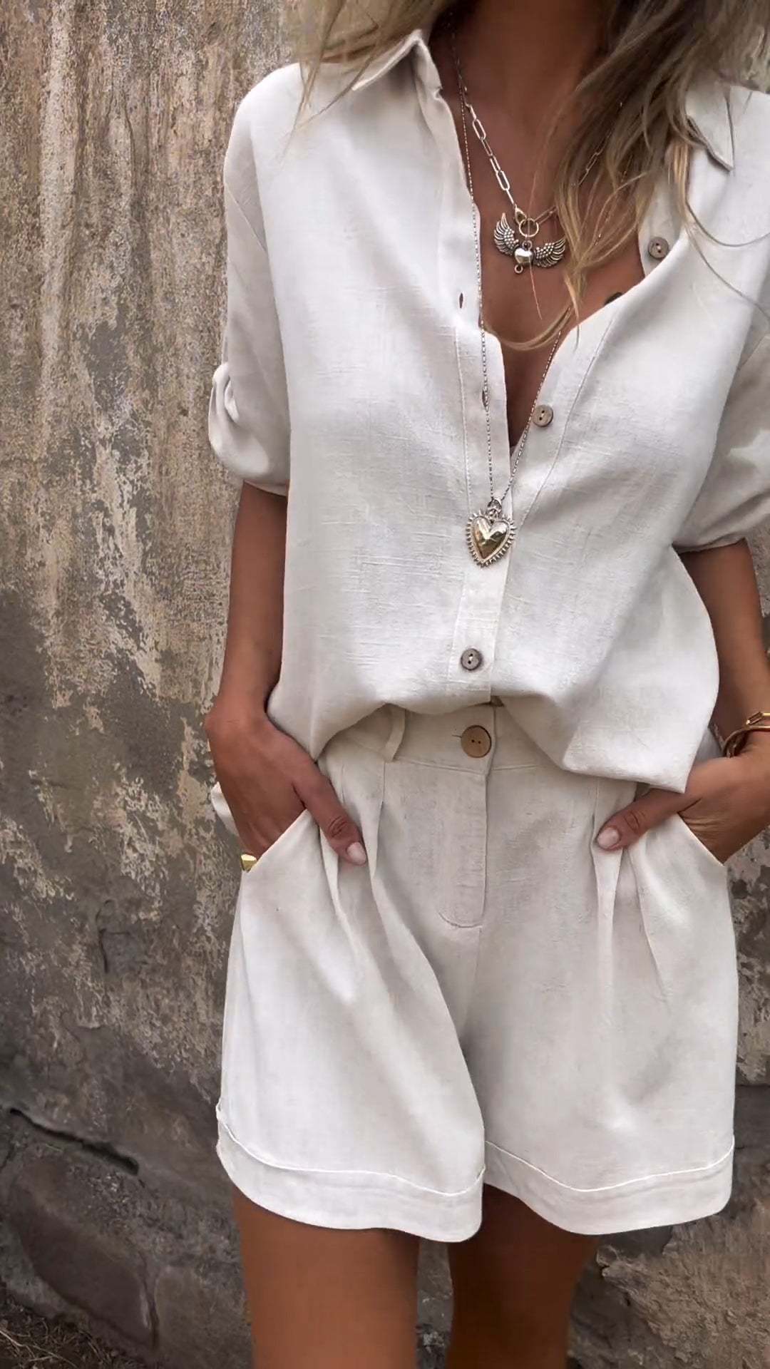 Ensemble Mode Femme – Chemise à Revers & Short