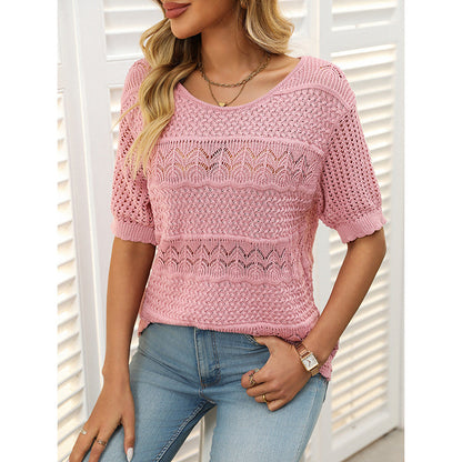 Haut Femme à Manches Courtes en Tricot Crochet