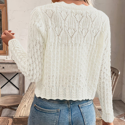 Cardigan Femme Uni Élégant – Col Rond Boutonné