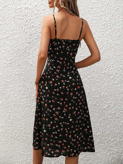 NOÉLINA — Robe Fleurie Fendue Élégante