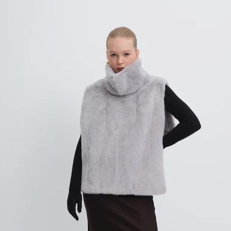 gilet sans manches à col roulé mi-long
