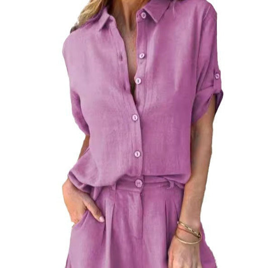 Ensemble Mode Femme – Chemise à Revers & Short