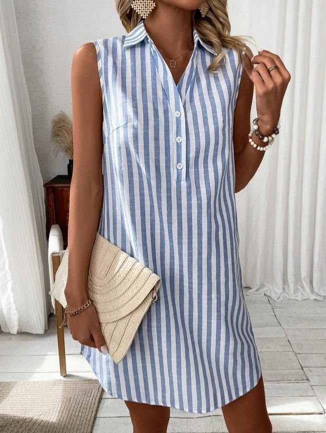 AZÉLINA — Robe Chemise Rayée Élégante