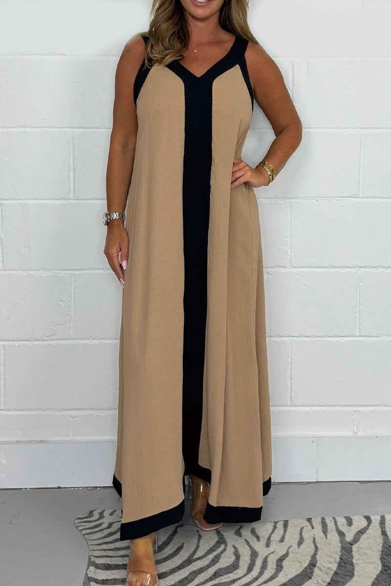 Robe longue décontractée ample à col en V et sans manches