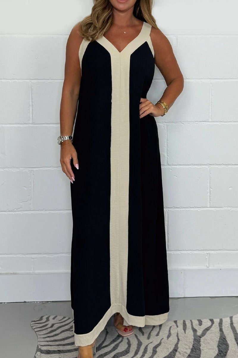 Robe longue décontractée ample à col en V et sans manches
