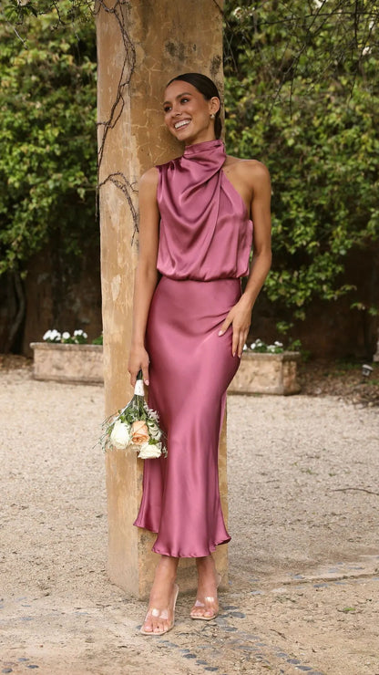 NÉROLI — Robe Longue en Satin à Col Licou