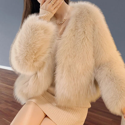 Manteau en fourrure artificielle court pour femme