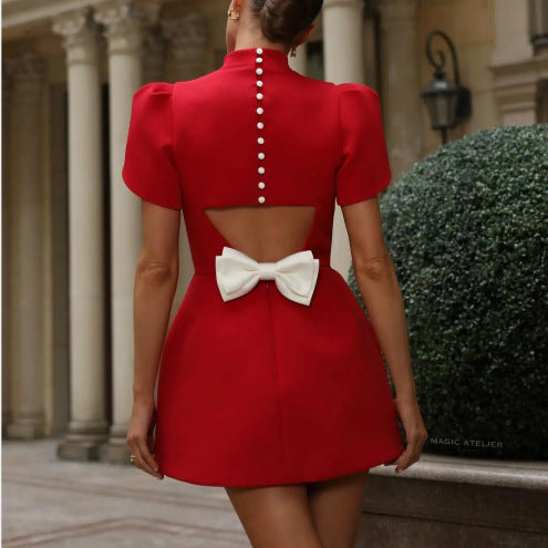 SORENA — Robe Rouge à Manches Courtes