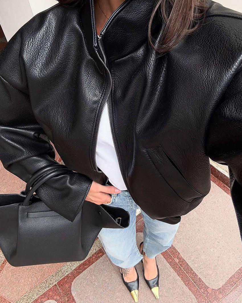 Veste Oversize en Cuir PU Noir – Style Urbain Chic
