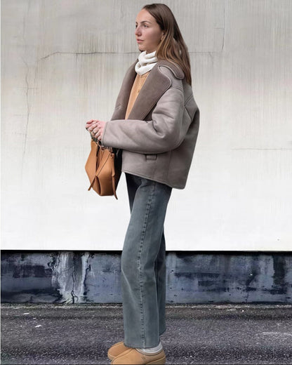 Veste vintage en laine d'agneau à revers