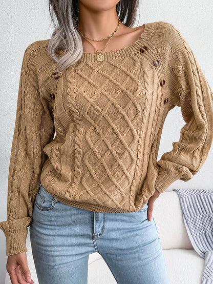Pull décontracté à col carré et boutons en maille