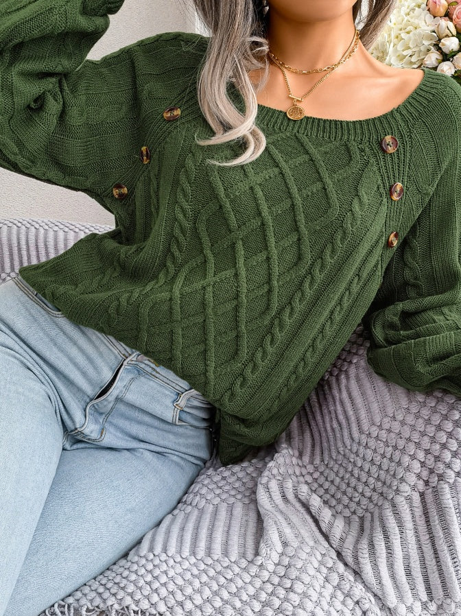 Pull décontracté à col carré et boutons en maille
