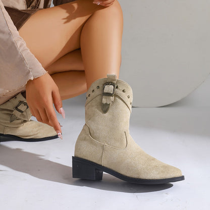 Bottes Mi-Mollet en Suédine avec Rivets & Boucles