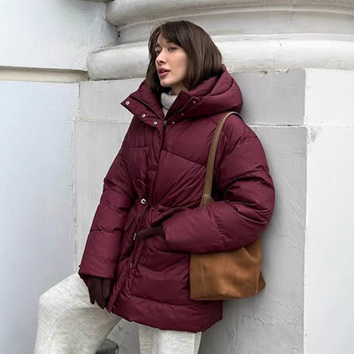 Veste en coton à capuche rouge vin