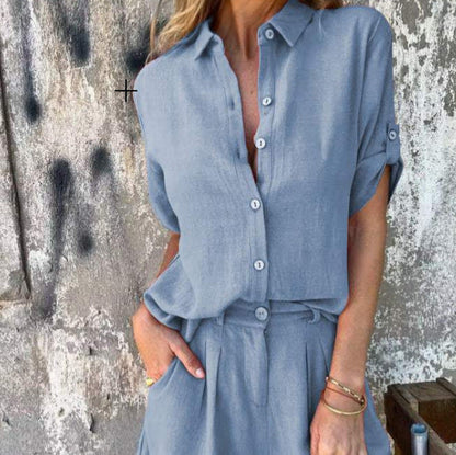 Ensemble Mode Femme – Chemise à Revers & Short