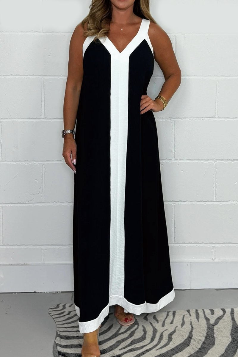 Robe longue décontractée ample à col en V et sans manches