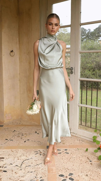 NÉROLI — Robe Longue en Satin à Col Licou