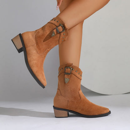 Bottes Mi-Mollet en Suédine avec Rivets & Boucles