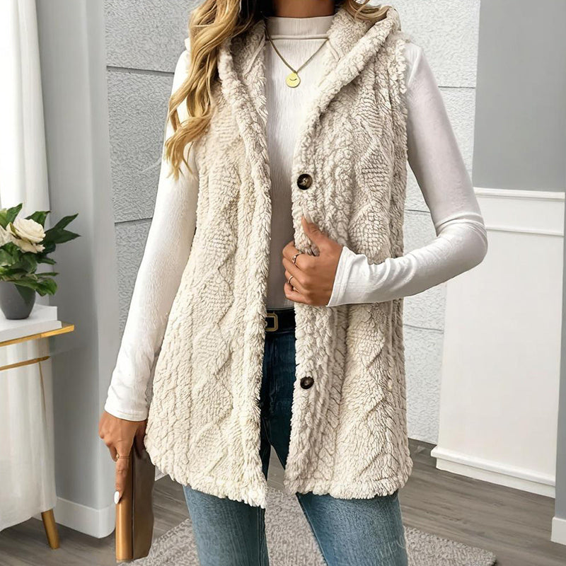 Gilet Sans Manches Texturé à Capuche