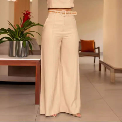 Ensemble Femme Col Rond & Pantalon Large Taille Haute