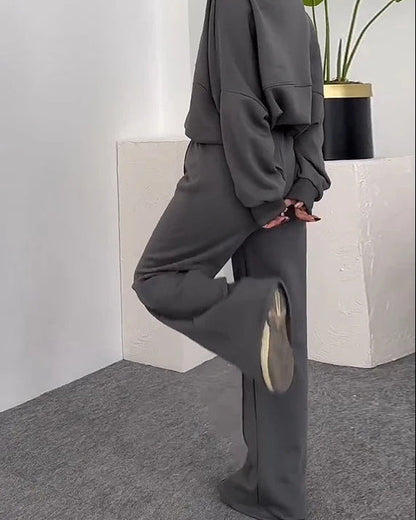 LUNÉA — Ensemble Décontracté Zippé Pull & Pantalon Uni