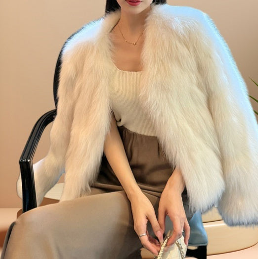 Manteau en fourrure artificielle court pour femme