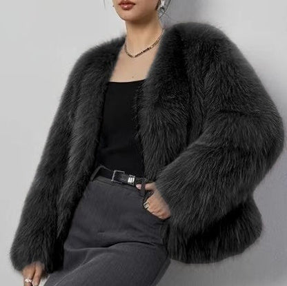 Manteau en fourrure artificielle court pour femme