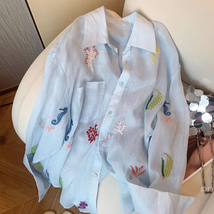 Chemise Légère  – Broderies Florales & Anti-UV