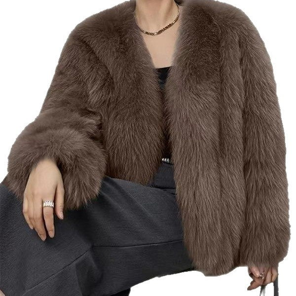 Manteau en fourrure artificielle court pour femme
