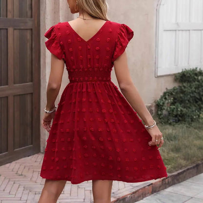 Robe Jacquard à Manches Volantées