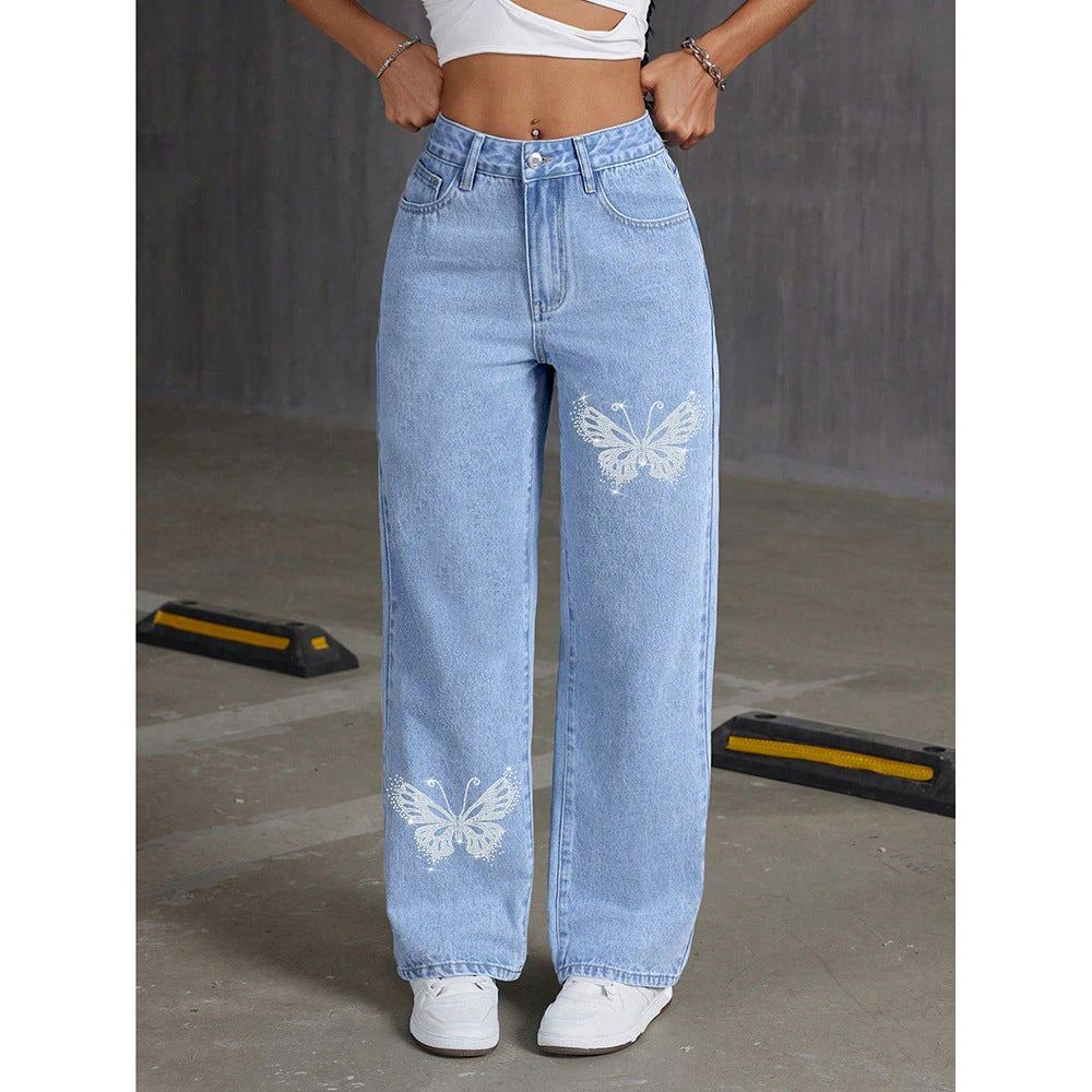 Papillia – Jean Wide Leg à Motif Papillon