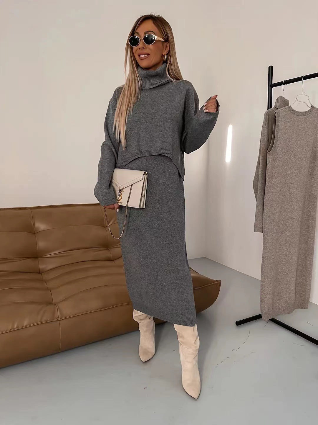 Ensemble 2 Pièces – Pull Col Roulé & Robe