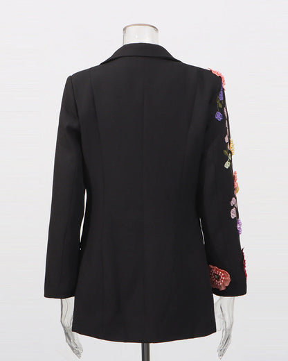 Amelina -Blazer Brodé à Fleurs 3D