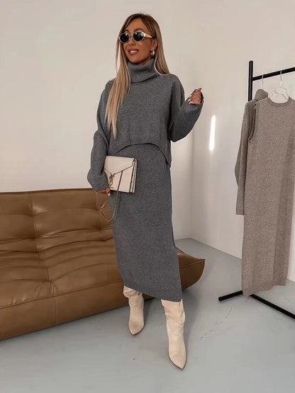 Ensemble 2 Pièces – Pull Col Roulé & Robe