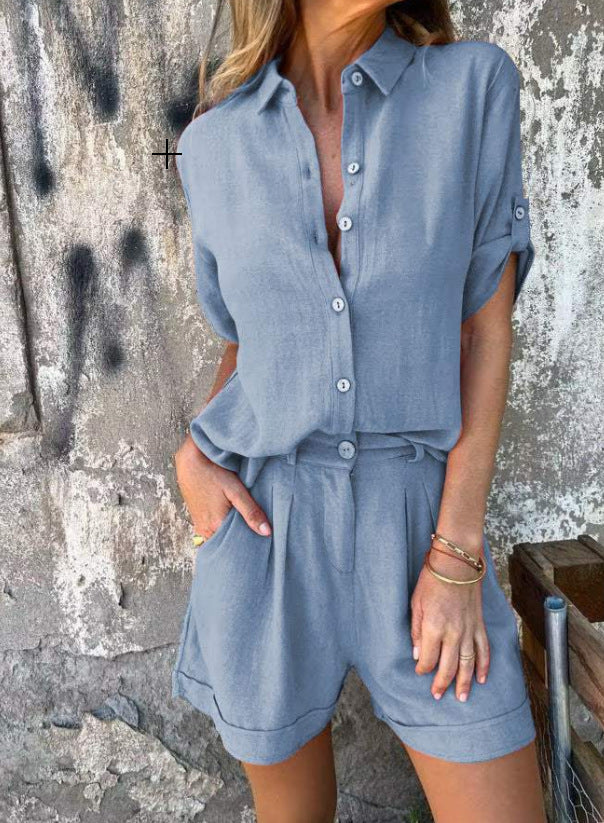 Ensemble Mode Femme – Chemise à Revers & Short