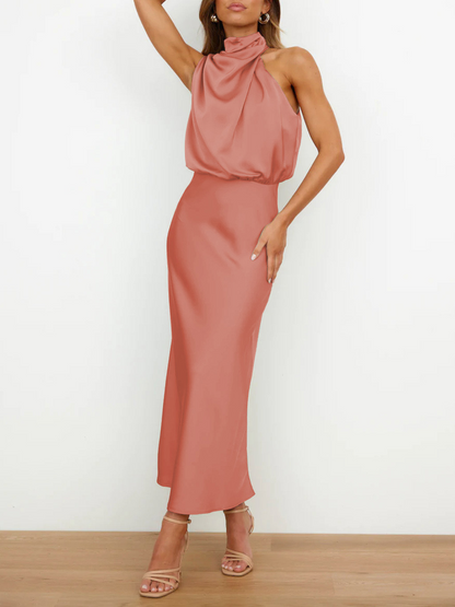 NÉROLI — Robe Longue en Satin à Col Licou