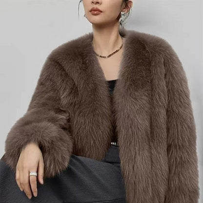 Manteau en fourrure artificielle court pour femme
