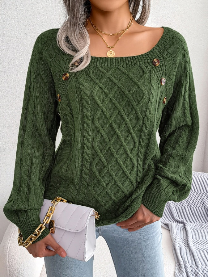 Pull décontracté à col carré et boutons en maille