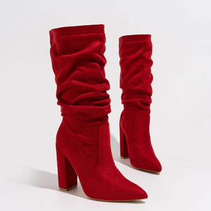 Bottes Femme en Suédine – Talons Épais Ultra-Hauts & Bout Pointu