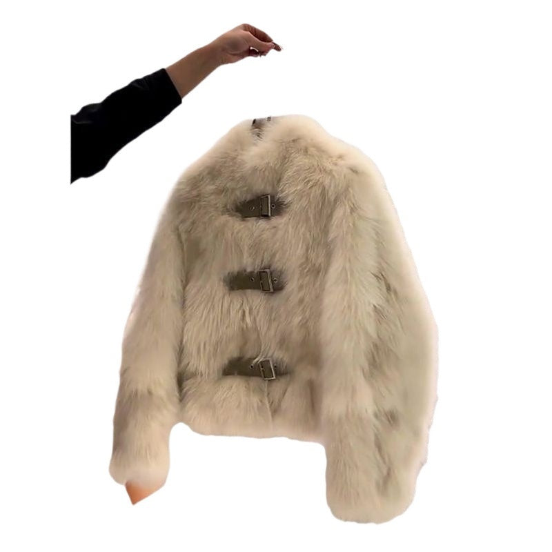 Manteau court en fourrure avec col montant