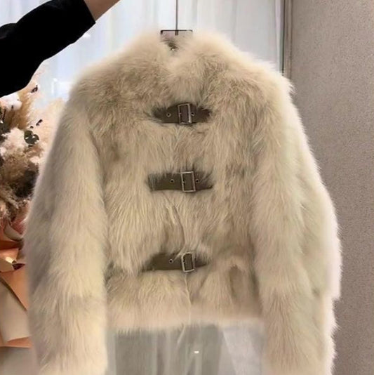 Manteau court en fourrure avec col montant