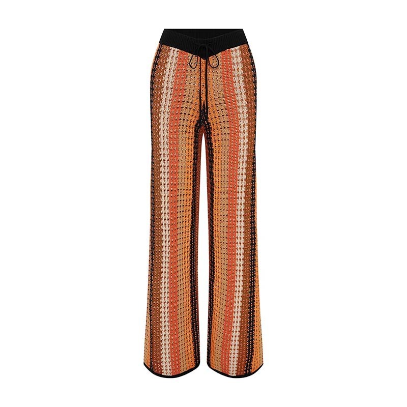 Costume pour femme, pantalon tricoté à rayures vintage
