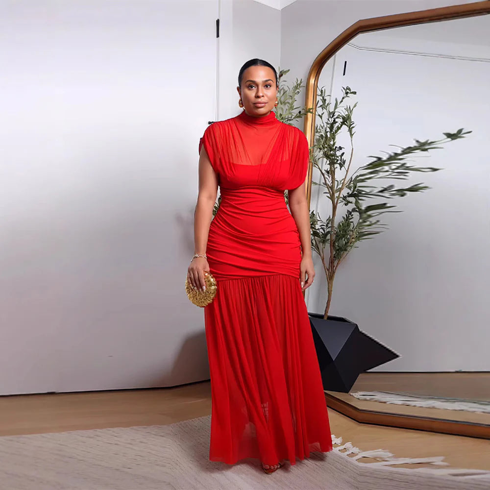 MIREVA — Robe Longue à Demi-Col Roulé