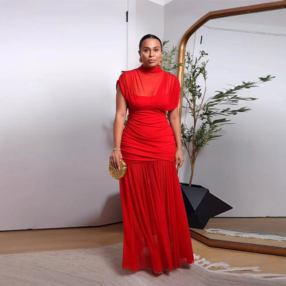 MIREVA — Robe Longue à Demi-Col Roulé