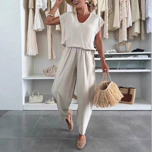 Ensemble Femme – Haut Raglan & Pantalon Soie Glacée